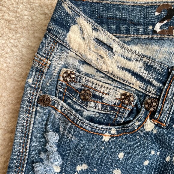 Bebina Jeans Womens 28x34 Acid Wash Splattered Distressed Low Rise Flare Festive - Picture 6 of 15